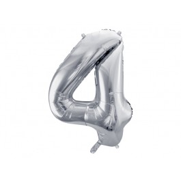 Ballon XXL Zahl 4 - Silber inkl. Helium