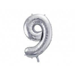 Ballon XXL Zahl 9 - Silber inkl. Helium