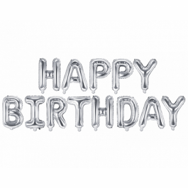 Ballon - Schriftzug Happy Birthday silber