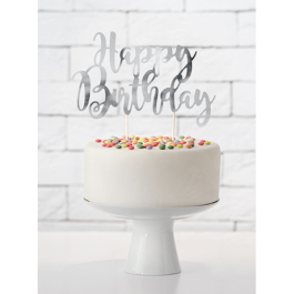PartyDeco Topper Happy Birthday silber