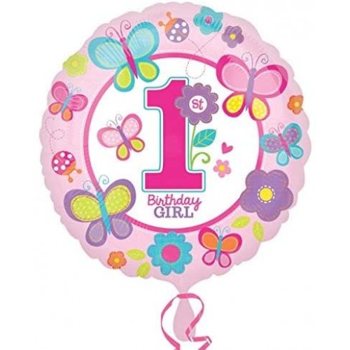 Ballon Girl 1st Birthday Rosa Schmetterlig inkl. Helium